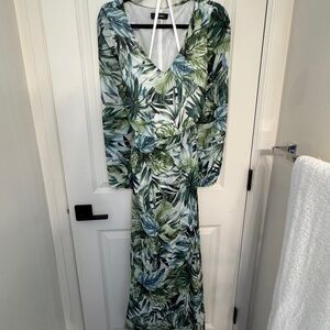 Nine West Green and White Resort Sundress with Bishop Sleeves